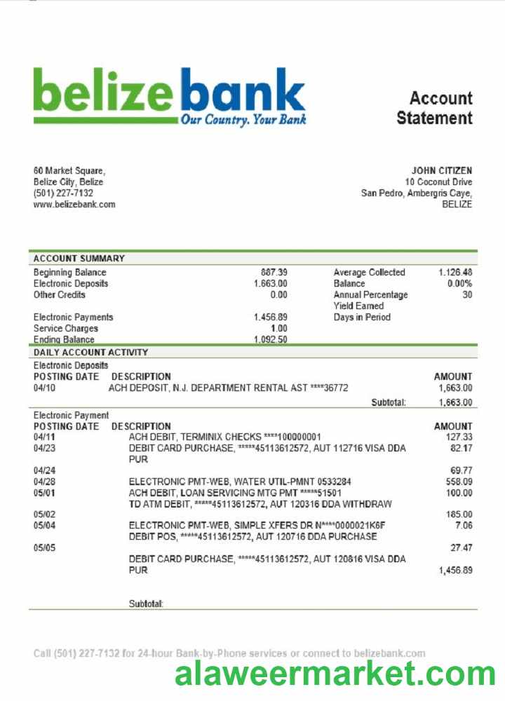 Belize Belizebank bank statement
